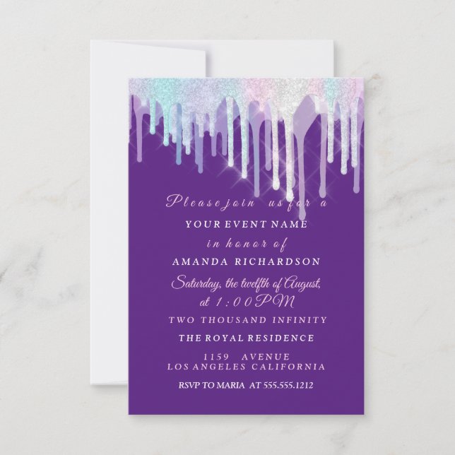 Invitation Lecteurs holographiques Unicorn rose pourpre doux  (Devant)