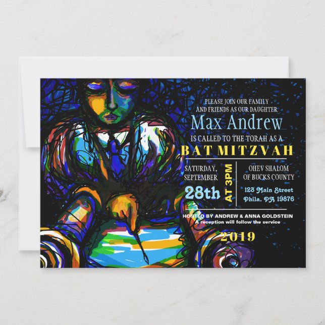 Invitation LECTURE DE L'Invitation Bat mitzvah DU Bar TORAH (Devant)