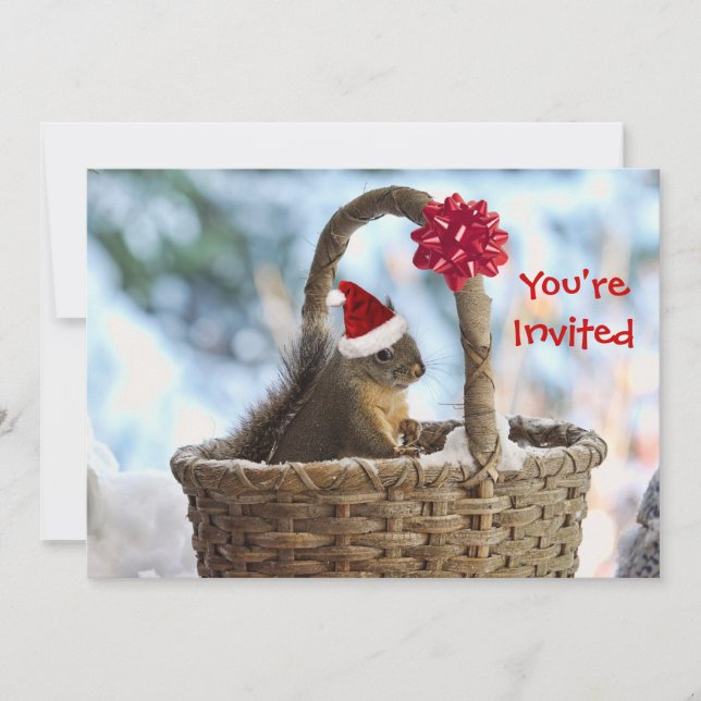 Invitation L'écureuil de Père Noël en neige (Devant)