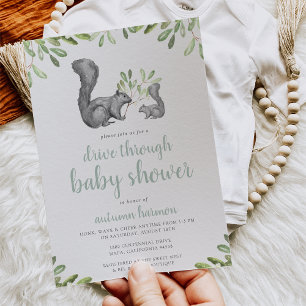 Invitation L'écureuil gris des bois traverse le Baby shower