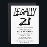 Invitation Légalement 21 Noir et blanc modernes 21e anniversa<br><div class="desc">Simple Invitation De 21E Anniversaire En Noir Et Blanc. Ce design présente le script "21" légal en police de brosse moderne sur un arrière - plan blanc. Pour modifier ce modèle,  cliquez sur customiser plus loin.</div>