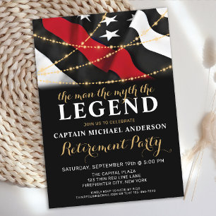 Invitation Légende Mince ligne rouge pompier retraite