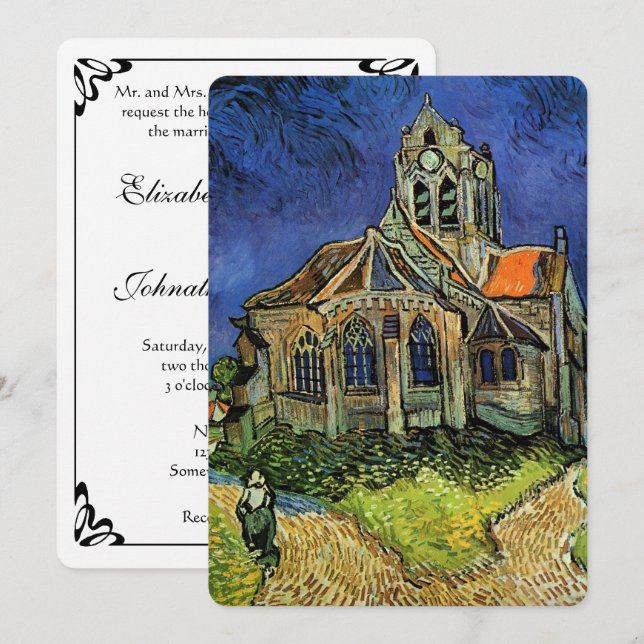 Invitation L'église d'Auvers de Vincent van Gogh Mariage (Devant / Derrière)