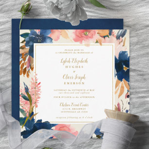 Invitation L'élégance sauvage   Navy Blush & Gold Carré Maria