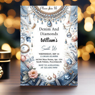 Invitation L'Élégant Gem Bling Denim Et Diamonds Sweet 16