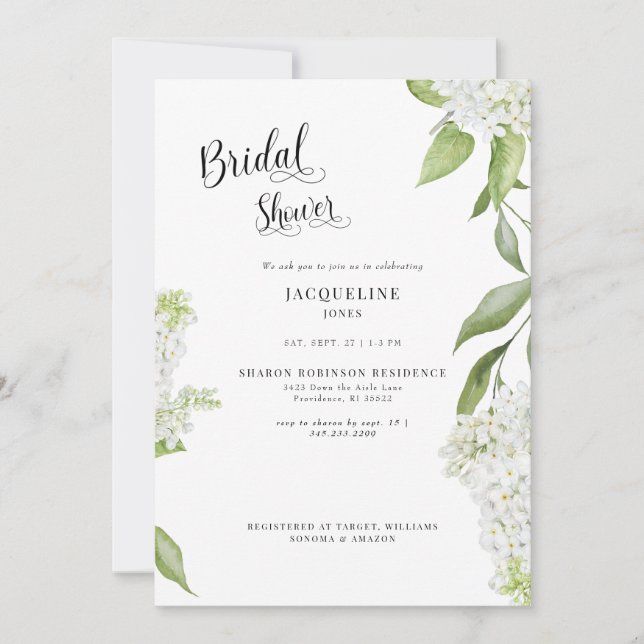 Invitation L'élégant Hydrangea Blanc Lavage de Mariée Blanche (Devant)