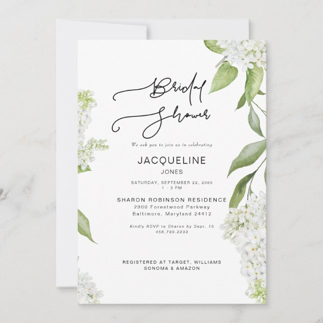 Invitation L'élégant Hydrangea Blanc pour une Baby Shower de  (Devant)