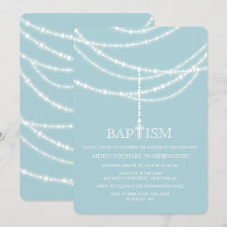 Invitation L'Élégante Croix du Rosaire étincelle le Baptême R