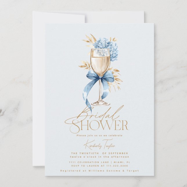 Invitation L'élégante Hydrangea Bleue Prosecco Nœud Papillon  (Devant)