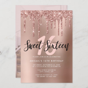 Invitation L'élégante parties scintillant rose en or goutte l