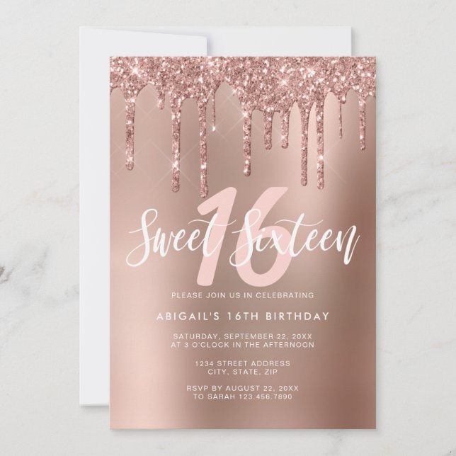 Invitation L'élégante parties scintillant rose en or goutte l (Devant)