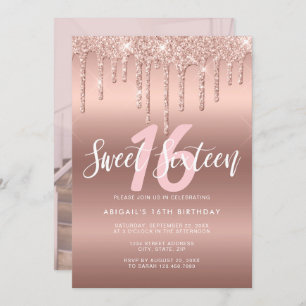 Invitation L'élégante parties scintillant rose en or goutte l