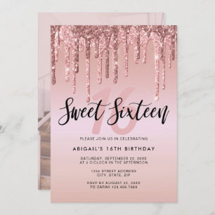 Invitation L'élégante parties scintillant rose en or goutte l