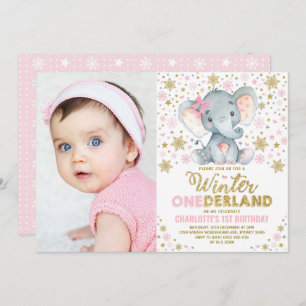 Invitation L'Eléphant d'hiver Pink Gold Onederland 1er annive