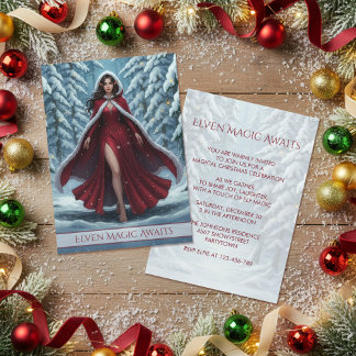 Invitation L'elfe de Noël en rouge dans la fête de la forêt d