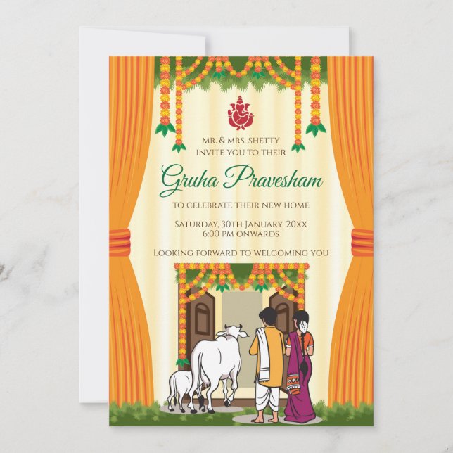 Invitation L'emménagement en Inde invite le Gruhapravesam num (Devant)