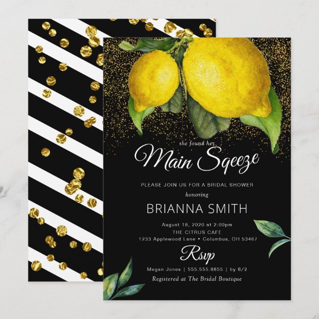 Invitation Lemon Black Squeeze Mariage Moderne  (Devant / Derrière)