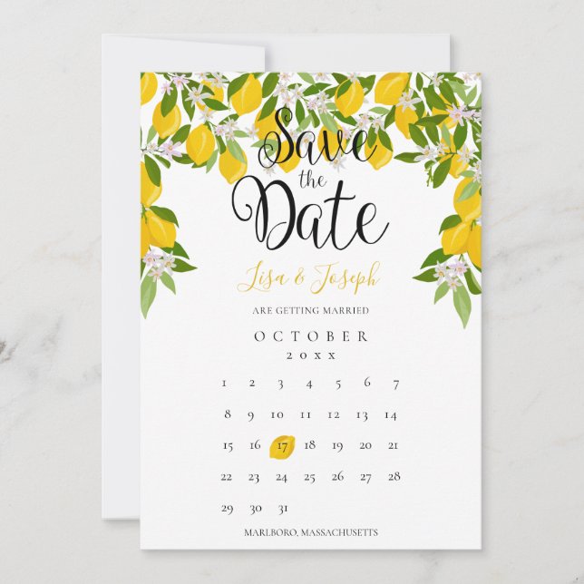 Invitation Lemon Blossom Greenery Enregistrer la date Calendr (Devant)