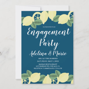 Invitation Lemon Boho Blue Modern Engagement Party
