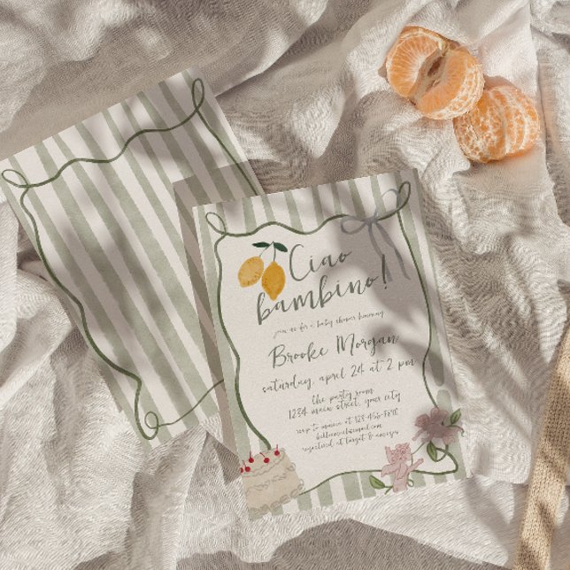 Invitation Lemon Ciao Bambino Italien Genre Neutre (Italian Lemon Gender Neutral Baby Shower Invite)