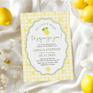 Invitation Lemon Citrus Baby Shower Yellow Gingham