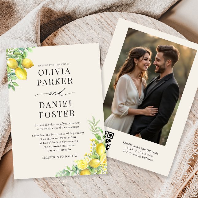 Invitation Lemon Citrus QR Code Photo Wedding (Créateur téléchargé)