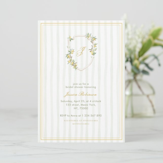 Invitation Lemon Crest Monogram Élégant Shower de Mariage Ita (Debout devant)