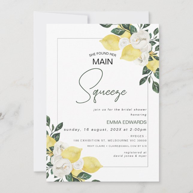 Invitation Lemon Elle A Trouvé Sa Fête des mariées De Squeeze (Devant)