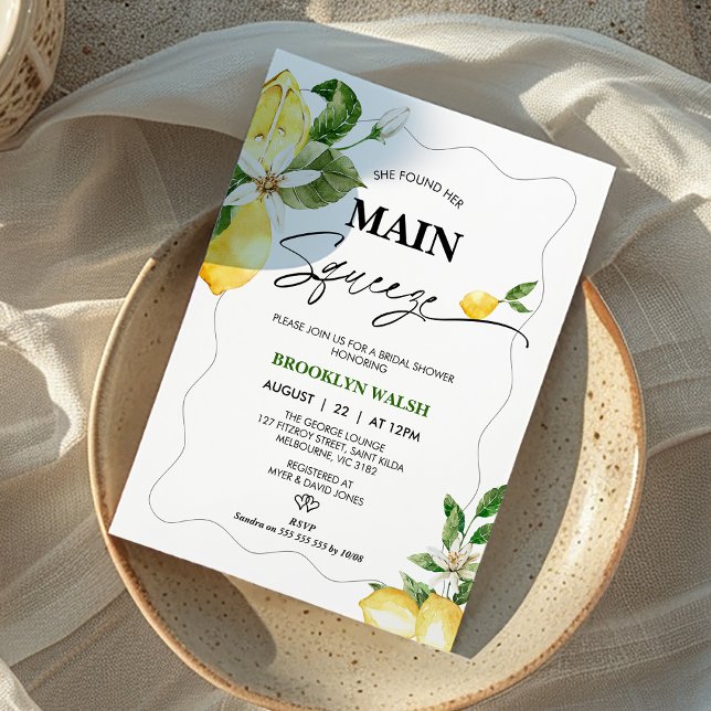 Invitation Lemon Elle A Trouvé Sa Fête des mariées Squeeze (Modern Lemon Bridal Shower Invitation, Citrus, She found Her main Squeeze Bridals Shower Invitation)