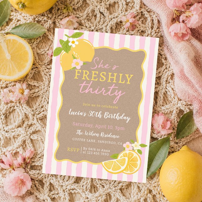 Invitation Lemon Fraîchement Rayures Roses 30e Anniversaire (Créateur téléchargé)