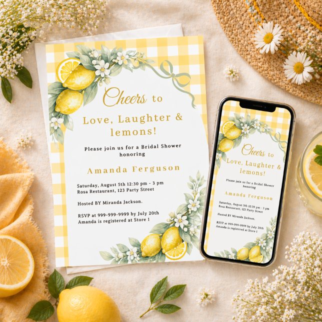Invitation Lemon gingham love laughter bow Bridal Shower (Créateur téléchargé)