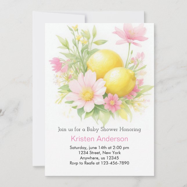 Invitation Lemon Grove Adventure Await Girl Baby shower (Devant)
