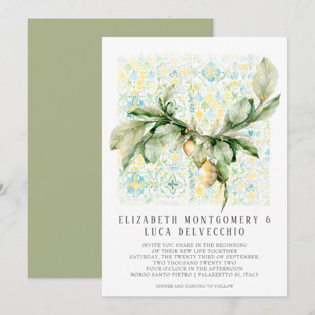 Invitation Lemon Grove italienne | Boho Botanical Mariage (Devant / Derrière)