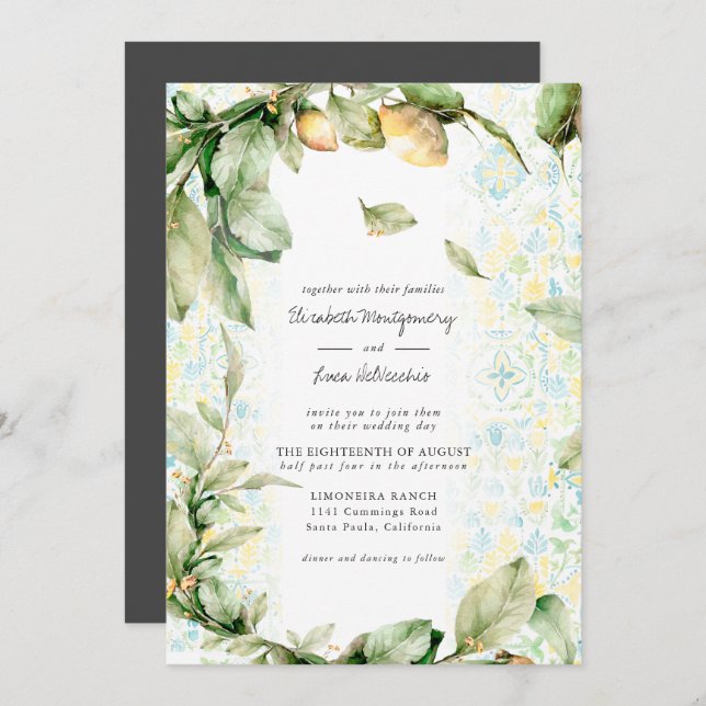 Invitation Lemon Grove italienne | Boho Botanical Mariage (Devant / Derrière)