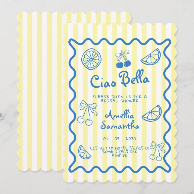 Invitation Lemon italian Caprice Doodle enterrement de vie de (Devant / Derrière)