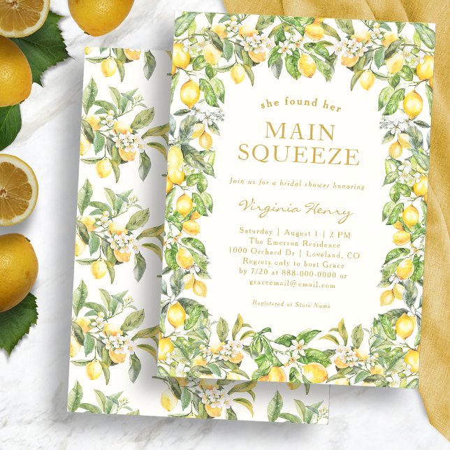 Invitation Lemon Main Squeeze (Watercolor Italian Lemon Floral Bridal Shower Invitation by Painted Paperie
)