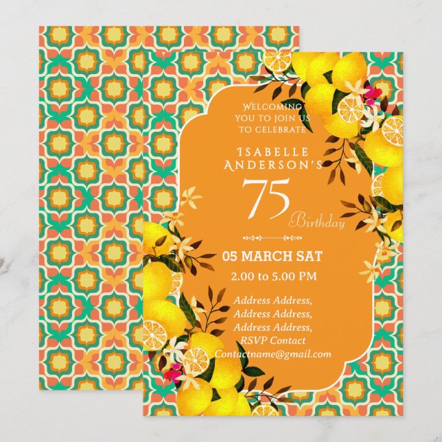 Invitation Lemon Méditerranéen Orange 75ème (Devant / Derrière)