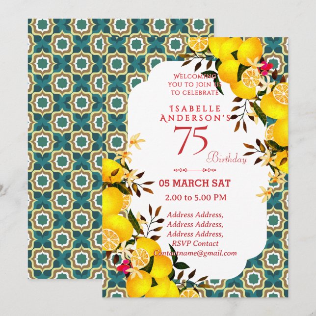 Invitation Lemon Méditerranéen Turquoise 75ème (Devant / Derrière)