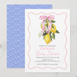 Invitation Lemon Rose Ruban preppy Coquette shower de bébé