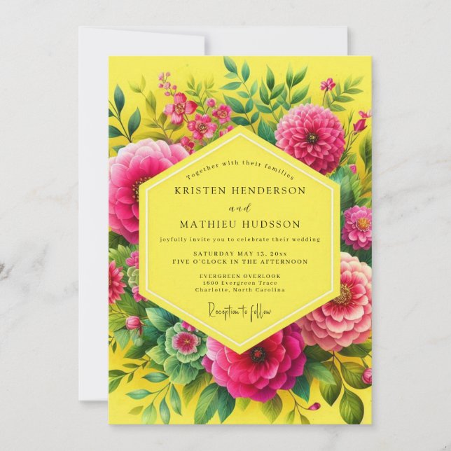 Invitation Lemon Vibrant Flora Wedding (Devant)