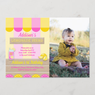 Invitation Lemonade jaune rose Premier anniversaire Photo