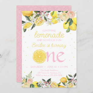 Invitation Lémonade rose Floral Premier Anniversaire Soleil