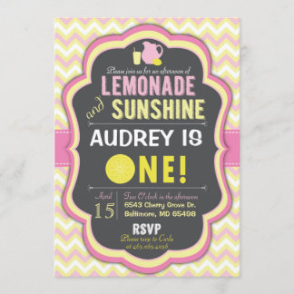 Invitation Lemonade Rose Premier Anniversaire Chevron Invitat