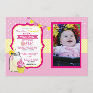 Invitation Lemonade rose Première 1ère photo d'anniversaire