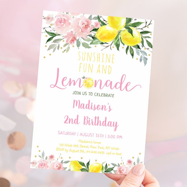 Invitation Lemonade Soleil rose Floral Anniversaire (Créateur téléchargé)
