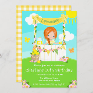 Invitation Lemonade Stand Birthday Red Hair Girl