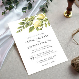 Invitation Lemons and leaves watercolor botanical wedding