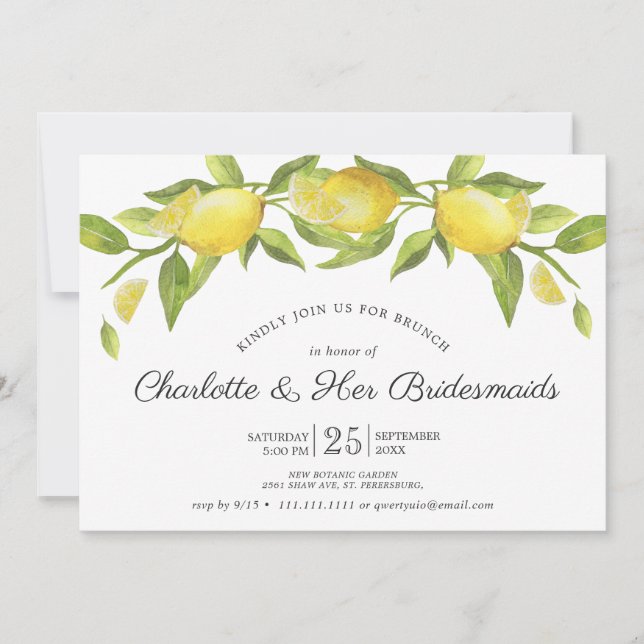 Invitation Lemons Blossom Green Bridesmaids Brunch (Devant)