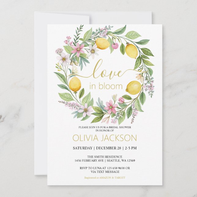 Invitation Lemons & Blossoms Fête de Mariage de Printemps de  (Devant)