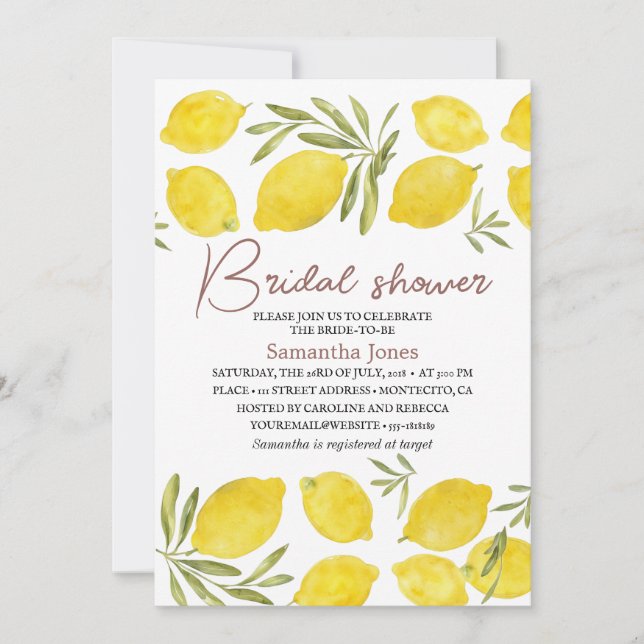Invitation Lemons Branche d'olivier Jaune Shower Mariage Rust (Devant)